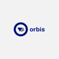 Circular logo followed by the word orbis in blue font