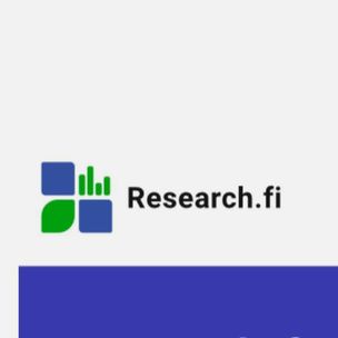 Logo of research.fi - reads research.fi with a four square logo with blue squares in top left and bottom right and green figures in opposite corners