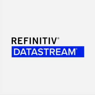 Refinitiv in black font, Datastream in white font on blue background