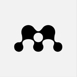 Black logotype on white background resembling the letter M