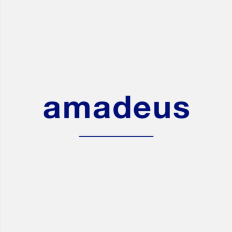 Amadeus written in dark blue font, underlined