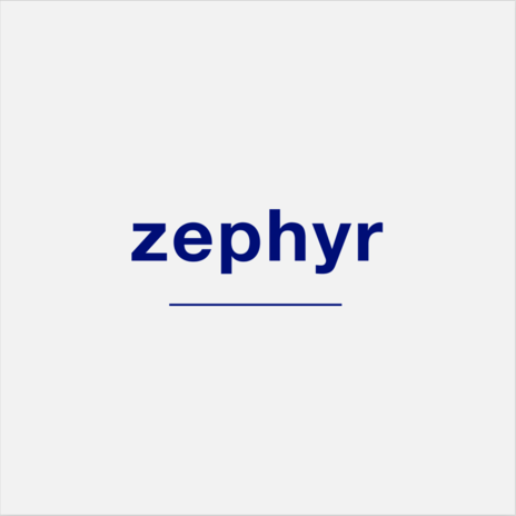 zephyr in dark blue font underlined