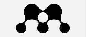 Black logotype on white background resembling the letter M