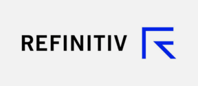 Refinitiv in black font followed by a blue logotype of the letter R