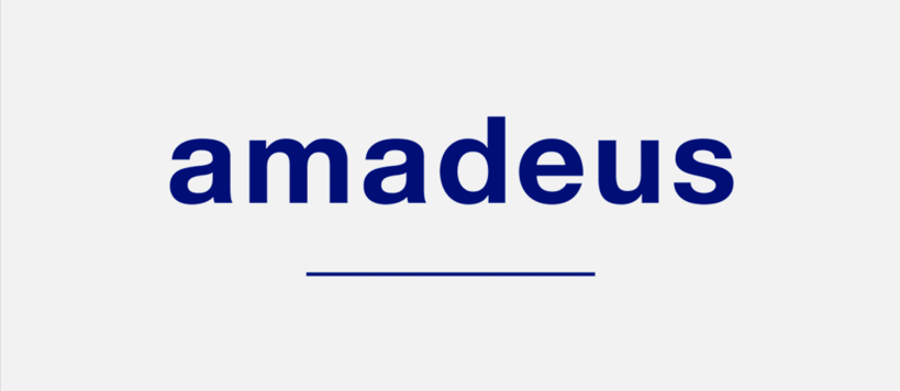 Amadeus written in dark blue font, underlined